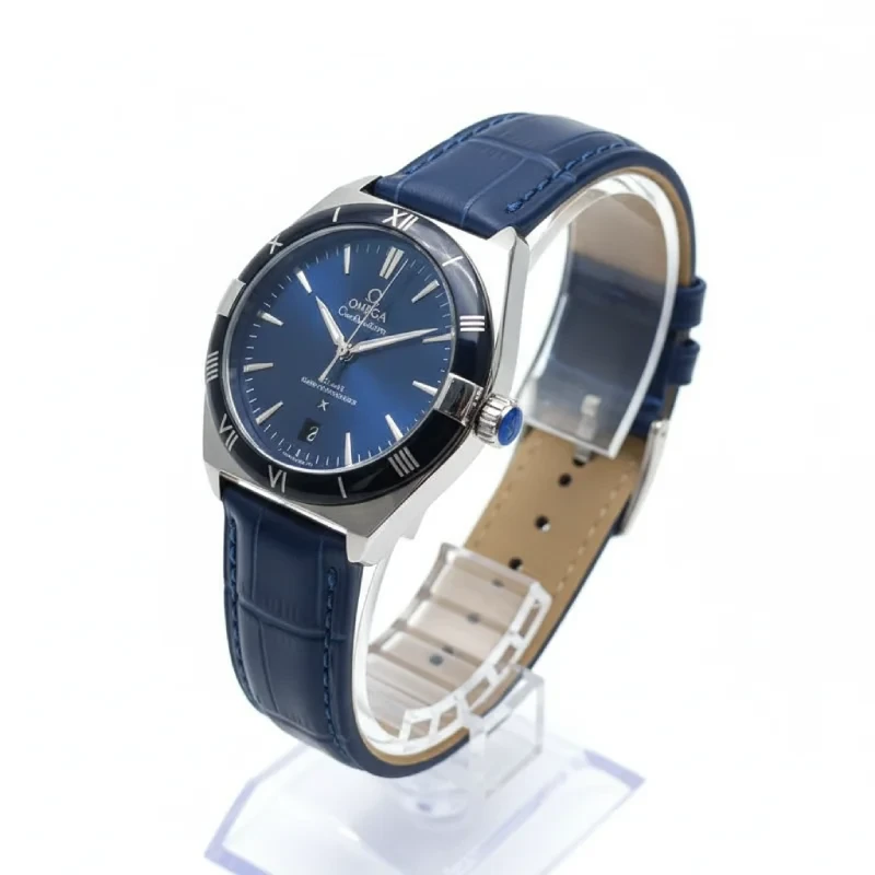 ساعت مچی مردانه امگا کانسلیشن بند چرمی آبی